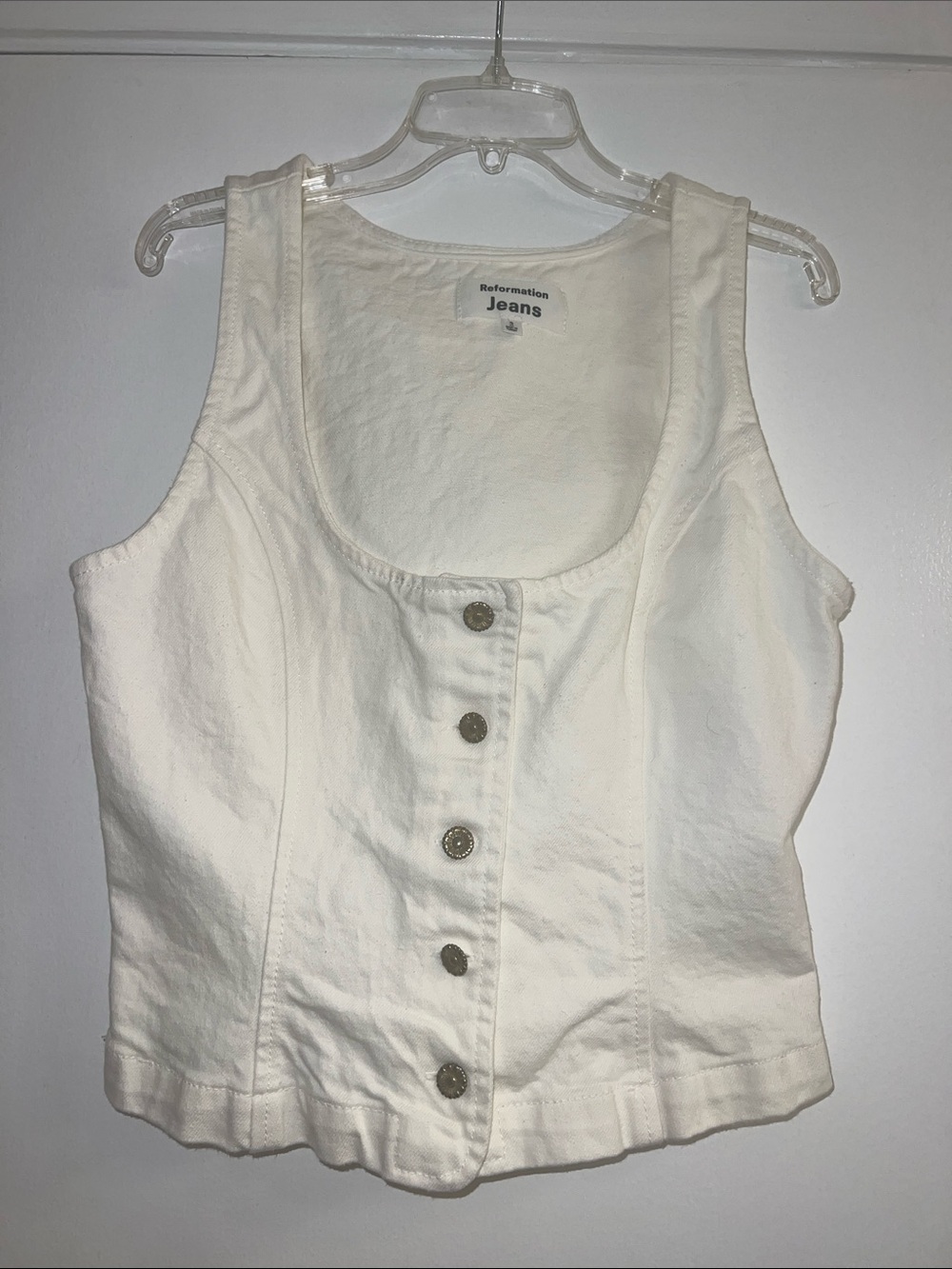 Reformation Cotton Vest Cream Button-Front Denim Vest Festival Western. Size 2.